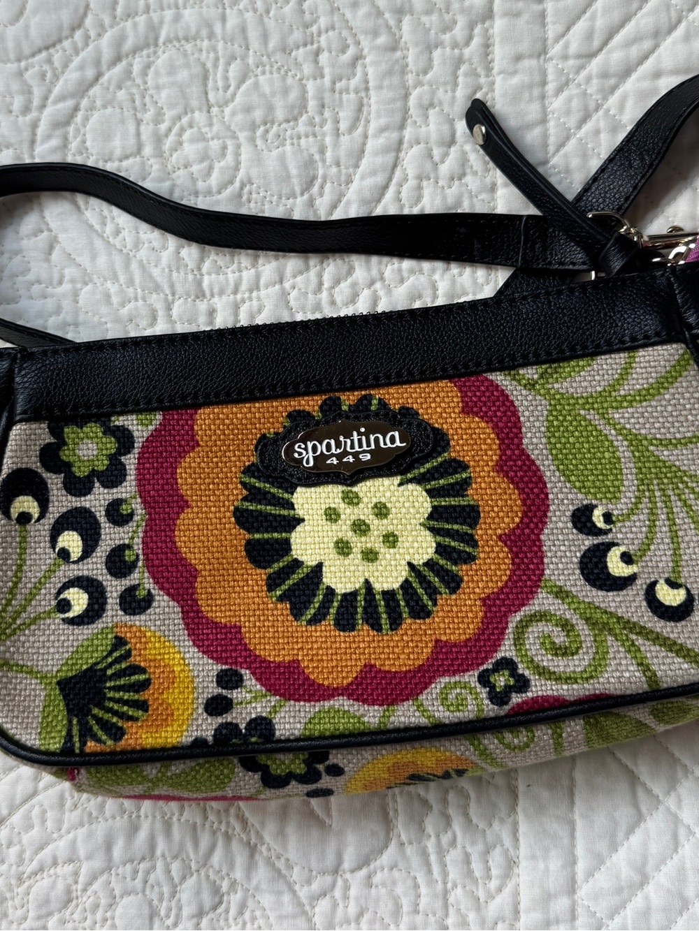 Spartina 449 Floral Canvas Crossbody in Black, Orange, Green, Pink